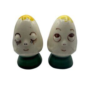 Vintage Anthropomorphic Ceramic Egg Shaped Salt & Pepper Shakers